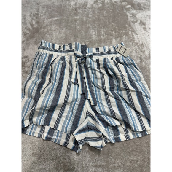 Express Pants - Express Shorts Womens Size Medium Blue Gray Striped Tie Off Paperbag New w/ Tags